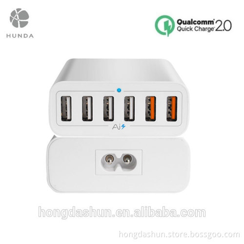 6 ports usb super fast mobile phone charger QUALCOMM quick charger QC2.0